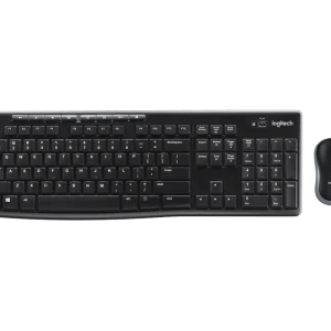 a professional looking mouse and keyboard. Sleek black designs.