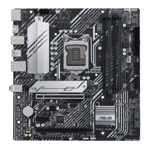 This motherboard features silver heatsinks and designs against a black base