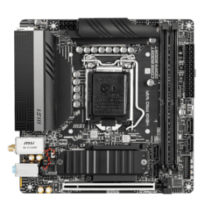 a small ITX motherboard with simple black detailing