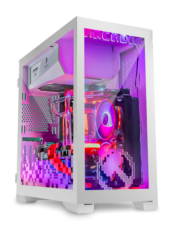 A white arcade themed limited edition custom computer